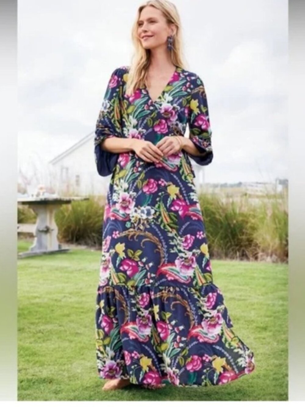 NWT Soft Surroundings Samantha Maxi Dress Size 3X Long Sleeve Boho Floral Print